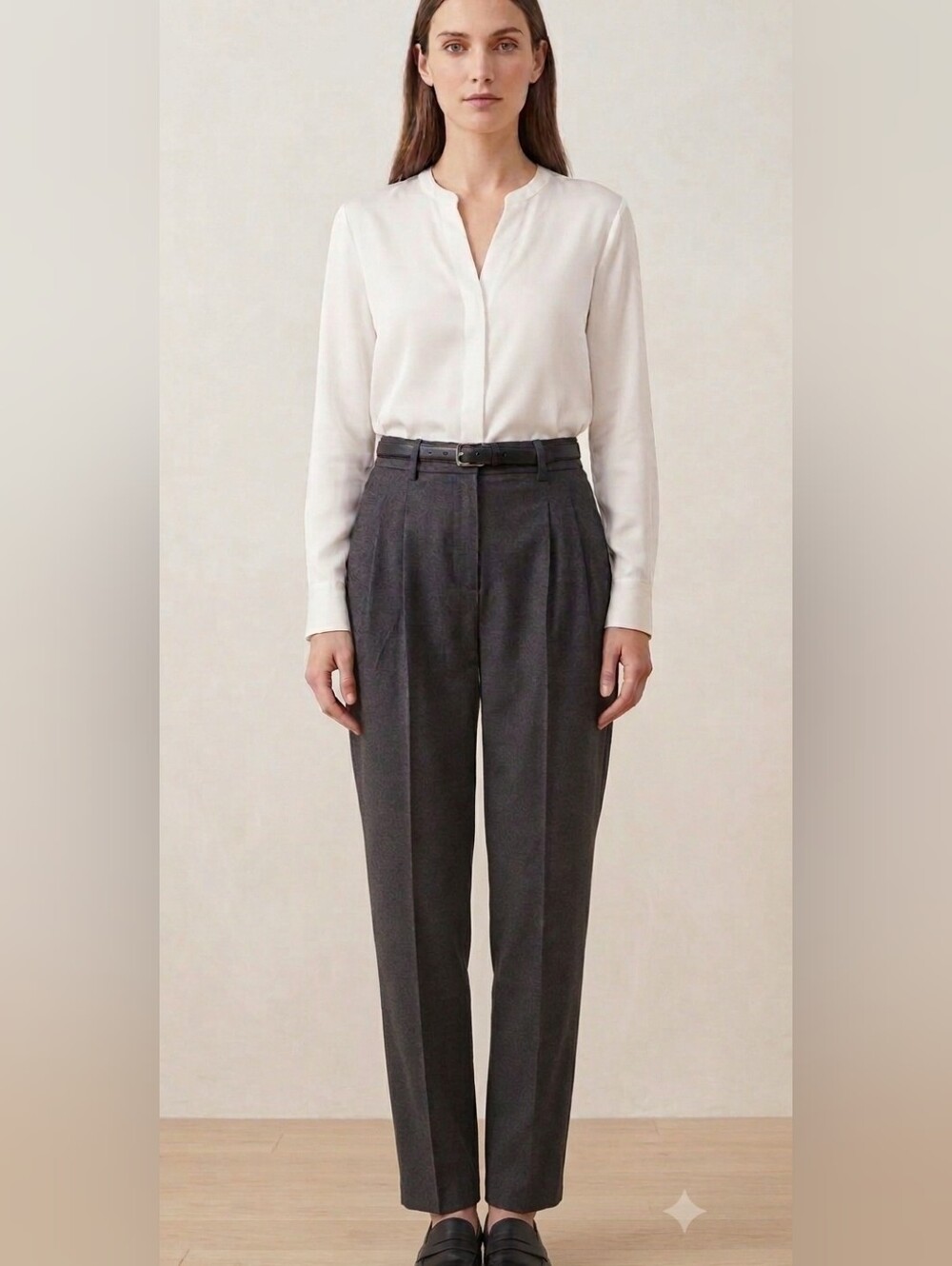 Zara Charcoal Gray Pleated High-Waist Trousers